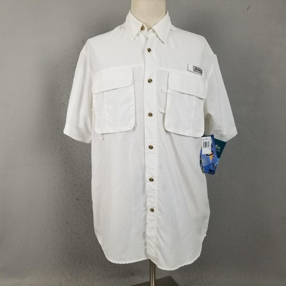 Bimini Bay Shirt Mens Medium White Short Sleeve UPF 50+ Vented‎ Fishing Outdoor